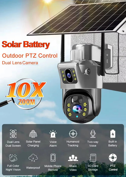Solar Camera Outdoor 8MP 4K Dual Screen WIFI IP Monitor IP66 PIR Human Detection Security Video CCTV Surveillance Camera V380Pro